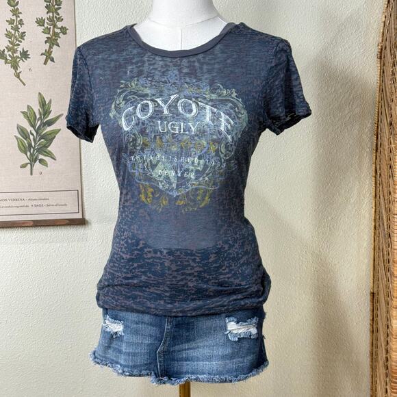 Vintage 90s Y2k Burnout Coyote Ugly Graphic Tee Grunge Trashy Coastal Cowgirl S - Picture 2 of 9